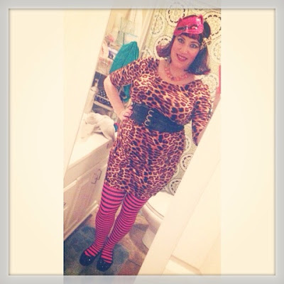 Bridget Eileen plus size pin up costume idea sexy bbw kitty costume with leopard print bodycon dress