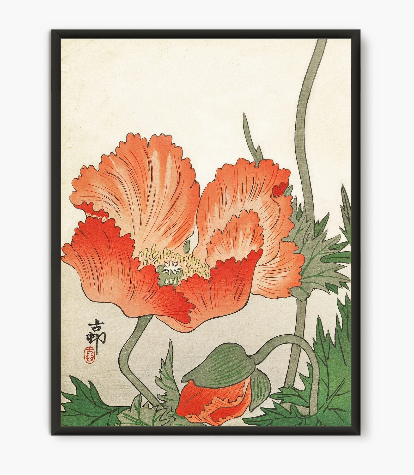 Japanese botanical art orange print - Japanese art on Etsy