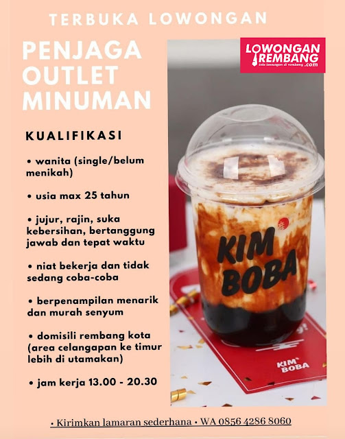 Lowongan Kerja Karyawati Outlet Kim Boba Rembang