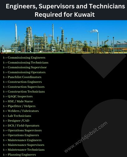 Engineers, Supervisors and Technicians Required for Kuwait