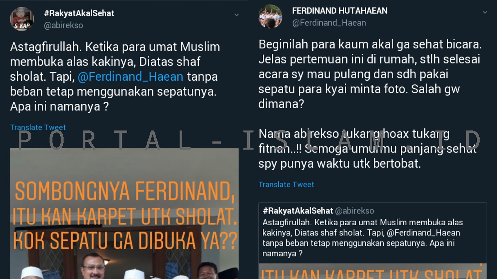 Ferdinand Hutahaean Difitnah Injak Karpet Shaf Salat Pakai Sepatu