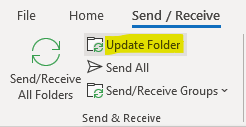 Update Folders option in Outlook under Send & Receive