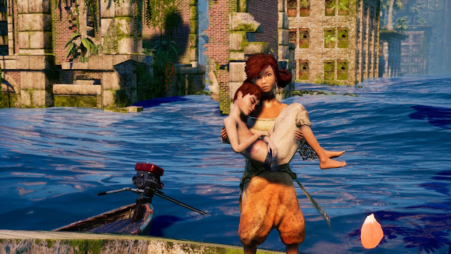 Screenshot of the protagonist from Submerged taking her ill brother to shelter