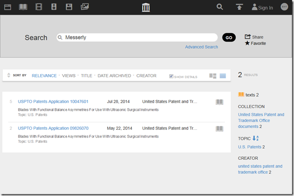 Internet Archive's title search results