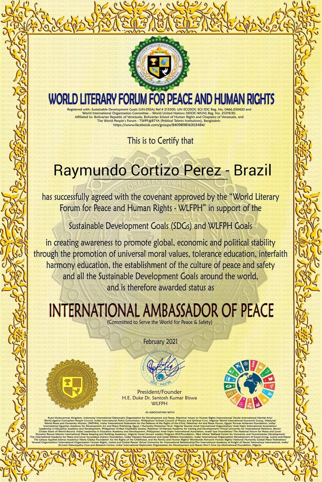 Embaixador pela Paz Mundial