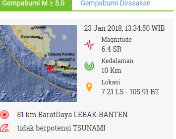 Gempa Lebak Banten hari ini 23 januari 2018  Phone Tekno