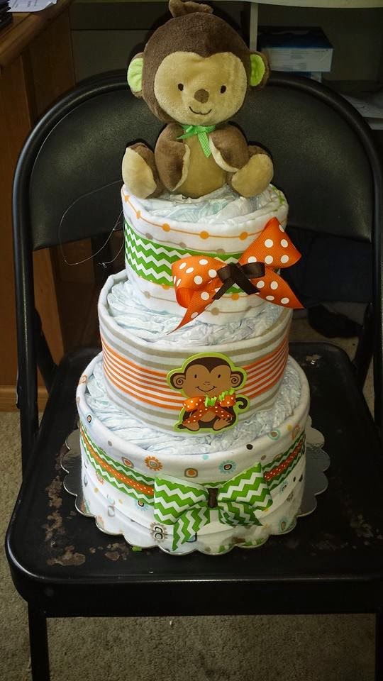 Baby Event 2015: Rachel's Baby Creations - Monkey Diaper Cake Green and  Orange - ChitChatMom