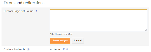 Error and redirections, custom page not found text box