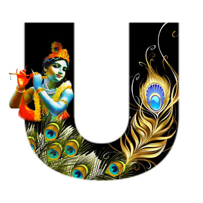 English Alphabets U with Lord Krishna Image