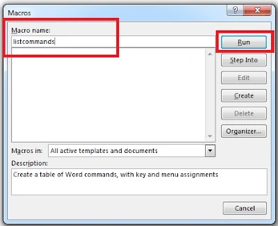 How to open all command shortcut key in MS Word in one click