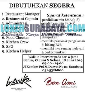 Walk In Interview di Bon Ami Restaurant Surabaya Terbaru Juni 2019