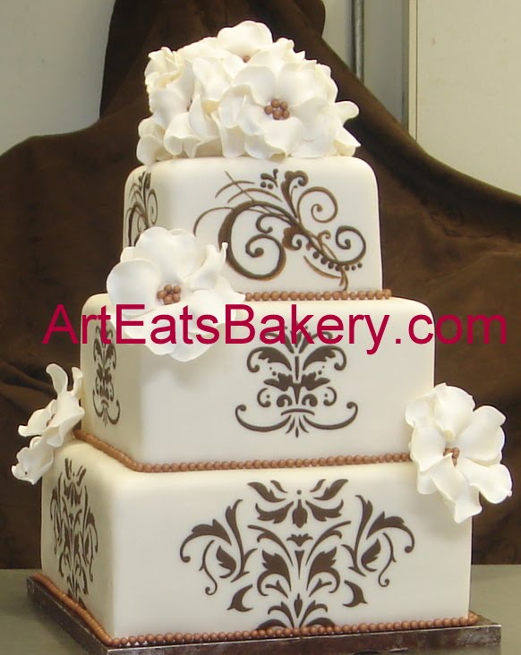 white fondant wedding cake