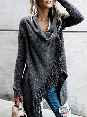 Knit Cardigan Irregular Tassel Shawl Sweater