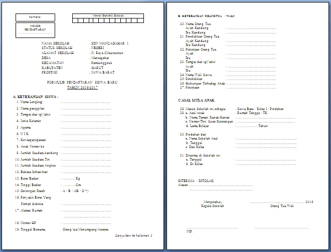 Contoh Formulir PPDB (Penerimaan Peserta Didik Baru 