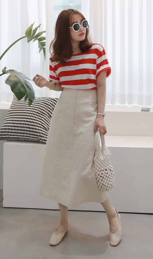 Solid Tone Semi-Elastic Waist Midaxi Skirt