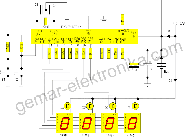 skema jam digital led skema jam digital tanpa program segment digital clock circuit  rangkaian skema elektronika