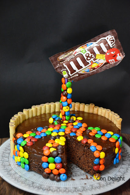 M&M' gravity defying cake