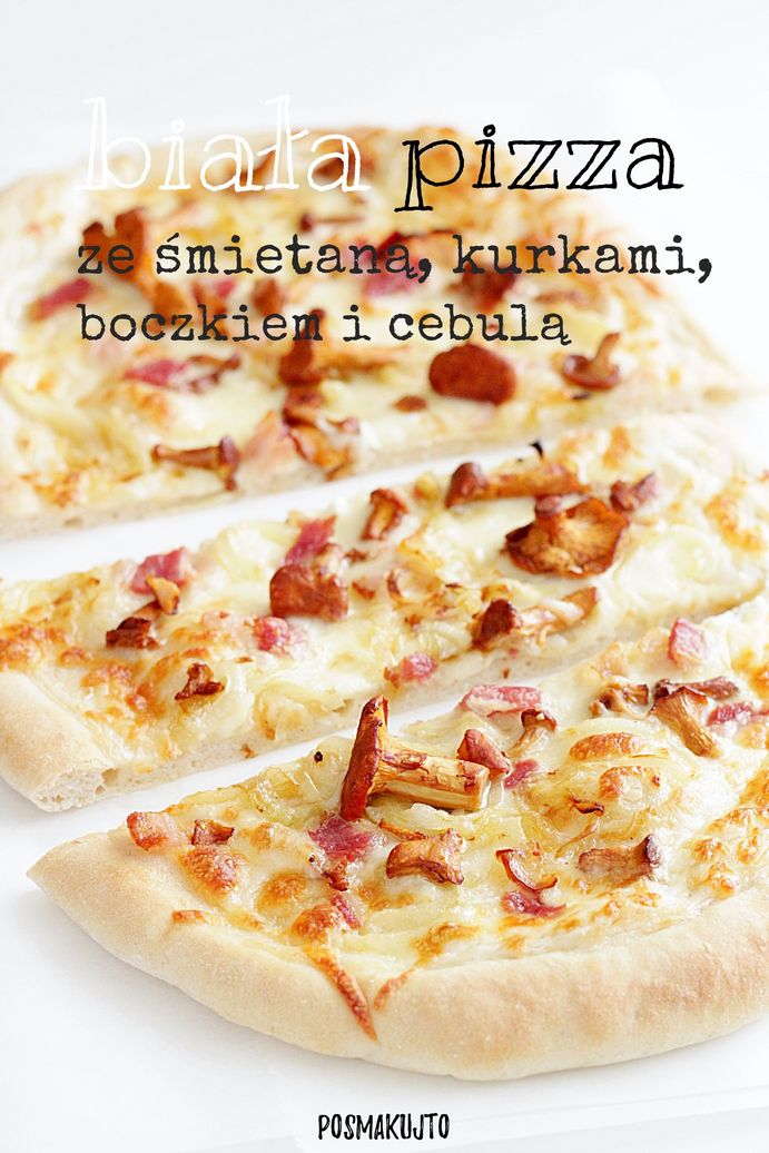 biala pizza z kurkami boczkiem cebula