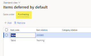 Items deferred by default - Purchasing tab