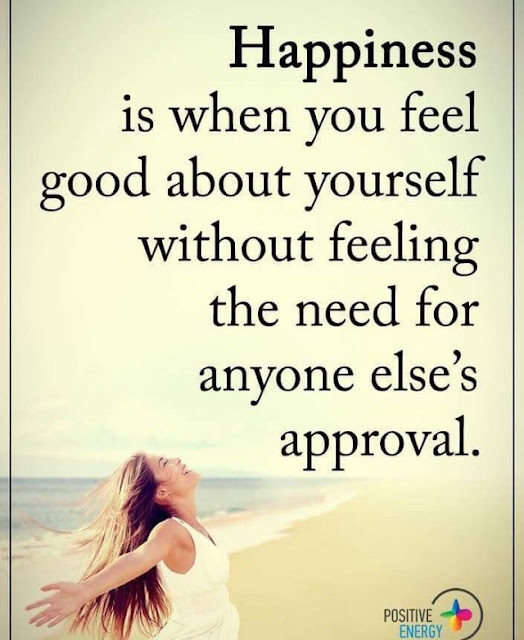 happiness is when you feel good about yourself without feeling the need for anyone else's approval