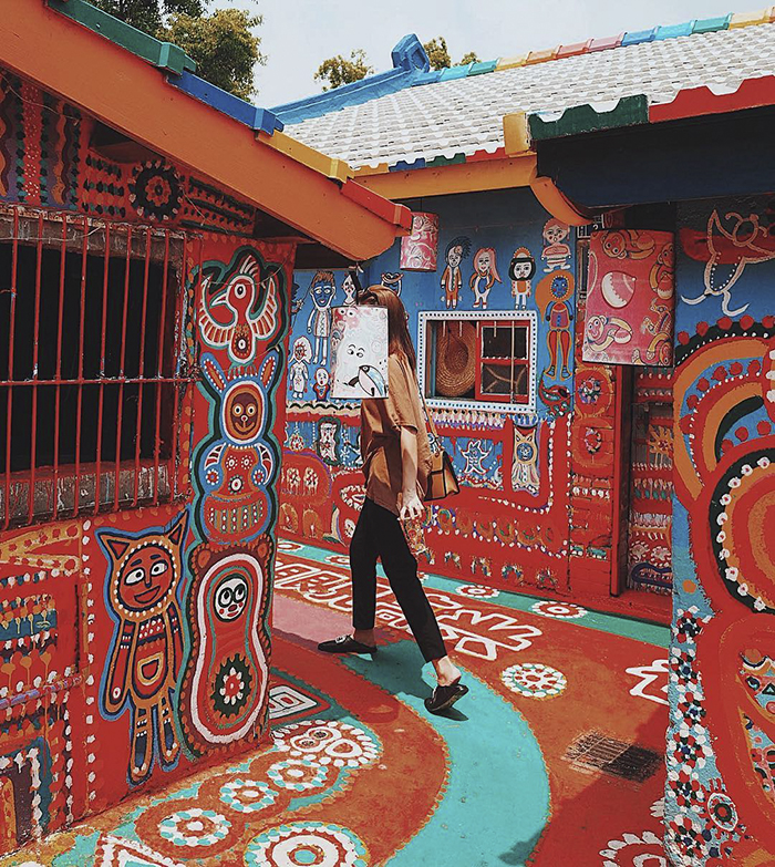 Tourist in rainbow village