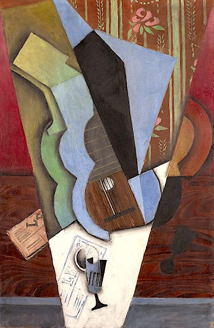 Juan Gris (1887‑1927) Guitare et Verre, 1913 Huile sur toile, 20 x 30,6 cm Collection privée