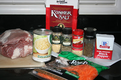 The Ingredients you need to make Pulled Pork with Sauerkraut in the CrockPot Slow Cooker