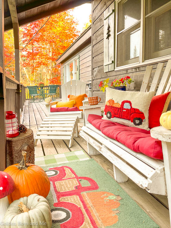 Fall front porch at cabin in the Adirondacks www.goldenboysandme.com