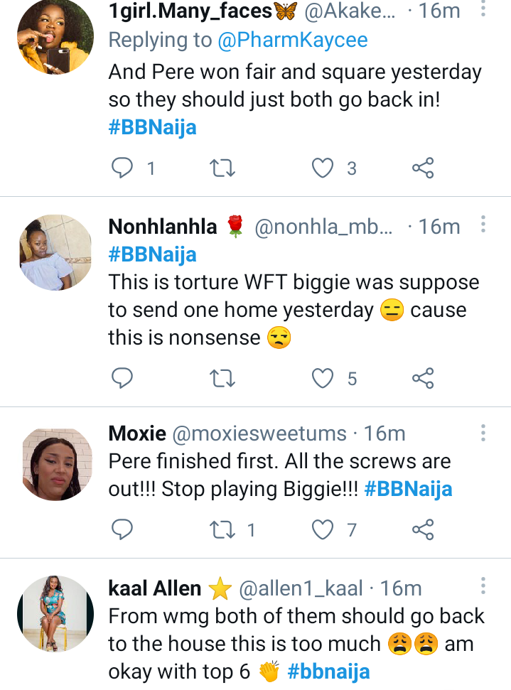 BBNaija: Nigerians react as Angel completes the Double Jeopardy Game before Pere