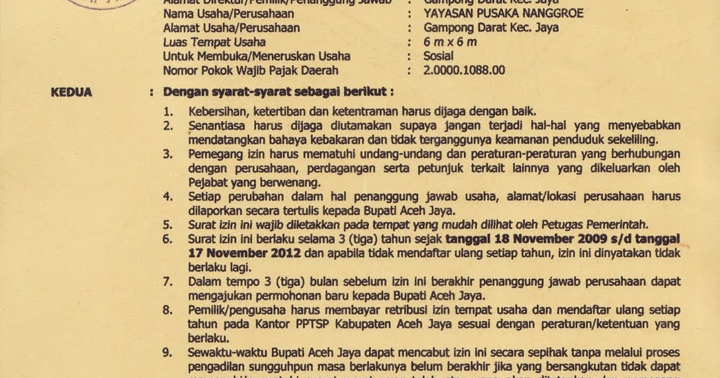 KimHotNews: Contoh Surat Izin Tempat Usaha (SITU)