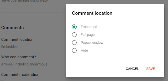 comment location setting
