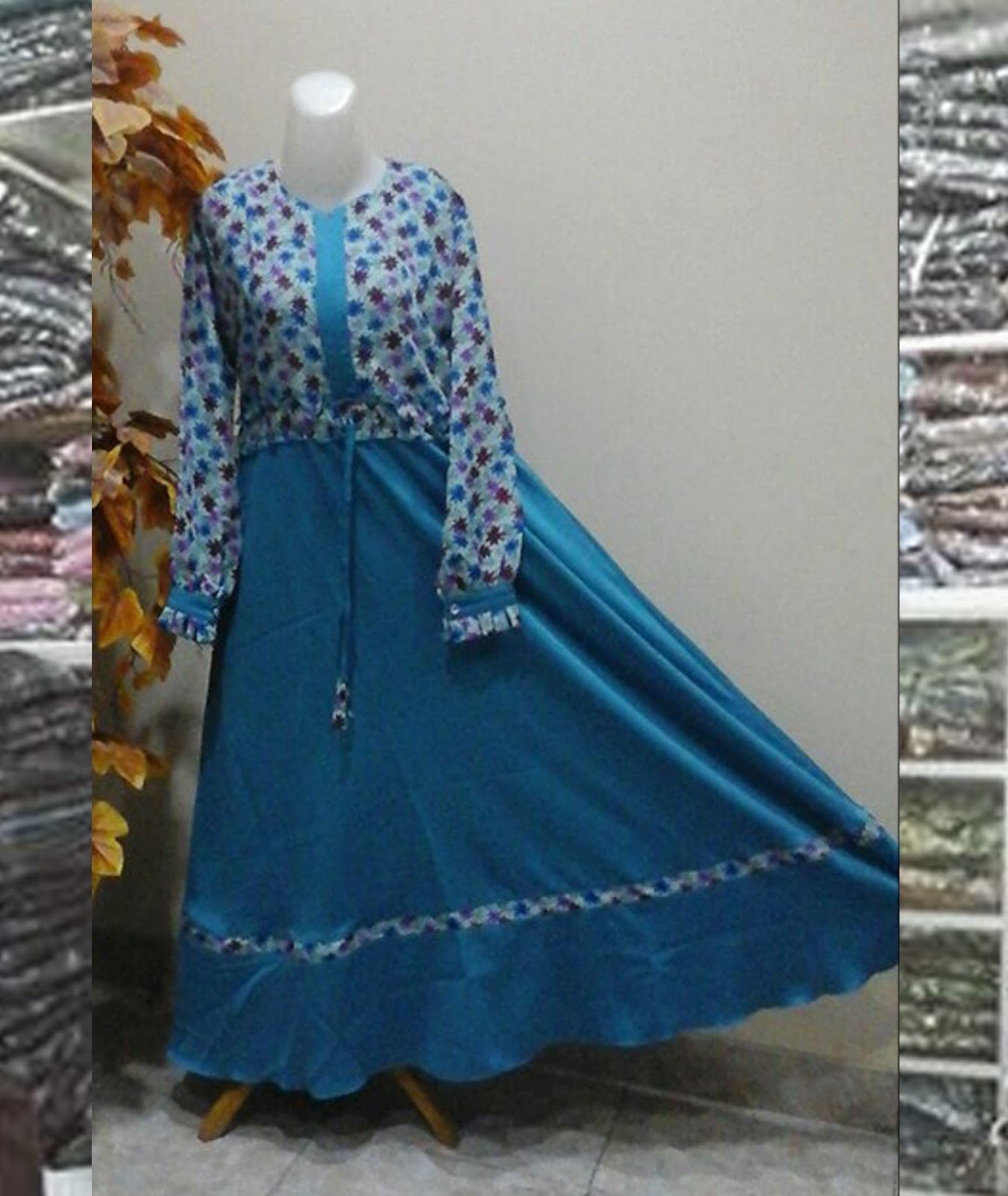 Gamis Set Balotelli Polos Kombi Wolfis Motif Atas Stok Kosong