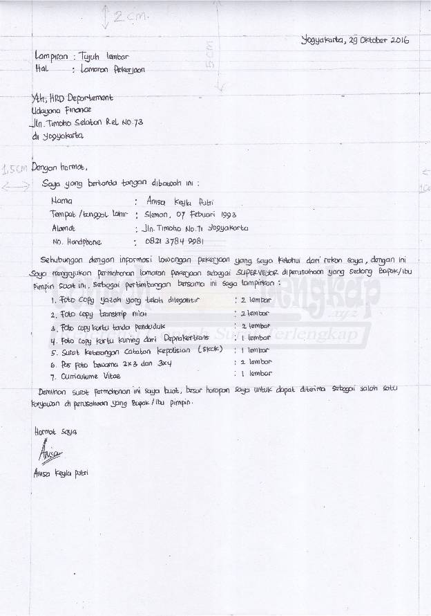 Contoh Surat Lamaran Kerja Tulis Tangan Kertas  Folio dan HVS 