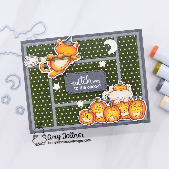 Newton's Boo-tiful Night Stamp and Die Set, Autumn Basics Paper Pad, A2 Card Layout Die Set, Framework Die Set by Newton's Nook Designs #newtonsnookdesigns #newtonsnook #nnd #inkypawschallenge #inkypaws #handmade