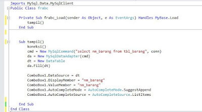 Membuat Autocomplete ComboBox Dari Database Di VB.Net