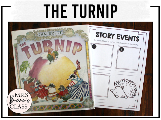 The Turnip Jan Brett book activities unit with literacy printables, reading companion activities, and lesson ideas for Kindergarten and First Grade