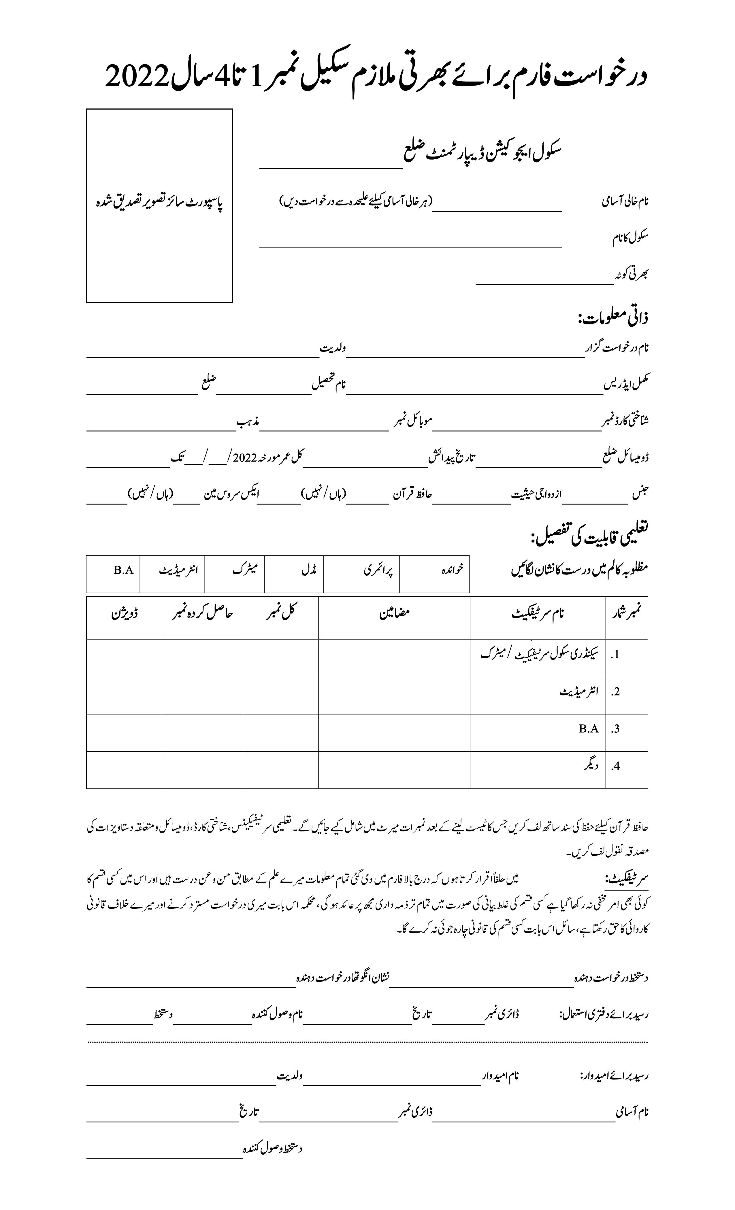 Education Department Class - IV Jobs in Hafizabad 2022