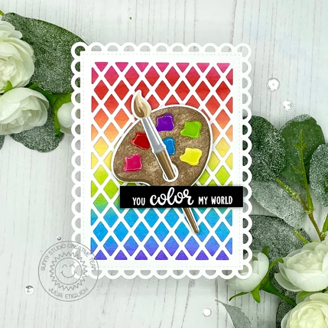 Sunny Studio Stamps: Color My World Frilly Frame Dies Teacher Card by Julia Englich