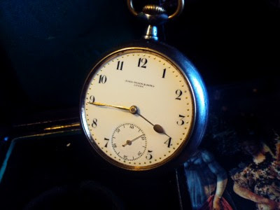 ANTIQUE GUNMETAL & GOLD POCKET WATCH BY OMEGA FOR JOHN DYSON & SONS. WORKING 