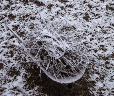 wheelbarrow in snow