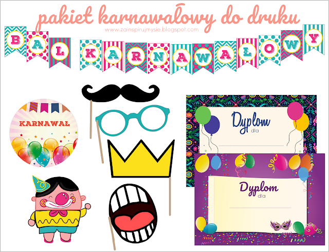 DO DRUKU: pakiet karnawałowy - girlanda, medale, dyplomy, szablony, dekoracja