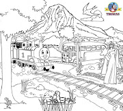 At the main line railway level crossing Thomas and friends Bertie the bus . (red bertie bus and thomas the train coloring pages for kids printable pictures to paint or color in)