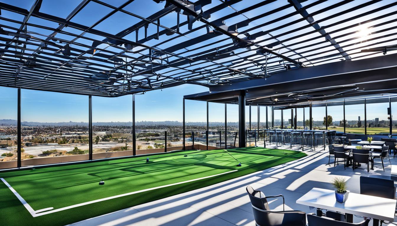A vibrant Topgolf El Segundo lounge area, perfect for relaxing after the game