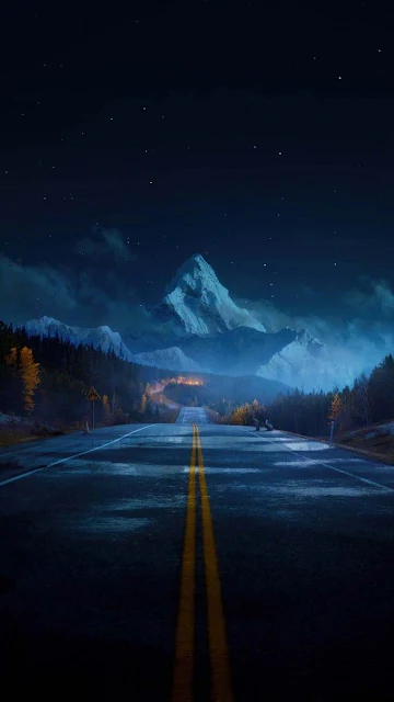 Papel De Parede Paisagem Noturna Estrelas Estrada Montanha