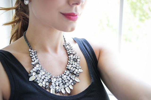Amy West modeling statement necklace