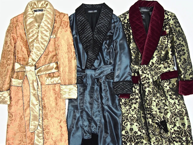 Men's silk dressing gown quilted paisley robe long warm smoking jacket