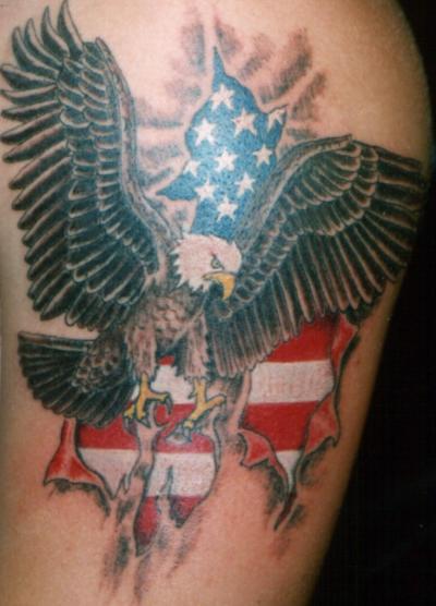 The Claw Of Eagle With American Flag 3D Tattoo On The Arm