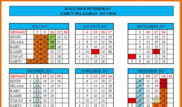 Kalender Pendidikan Terbaru Tahun 2017/2018 Lengkap