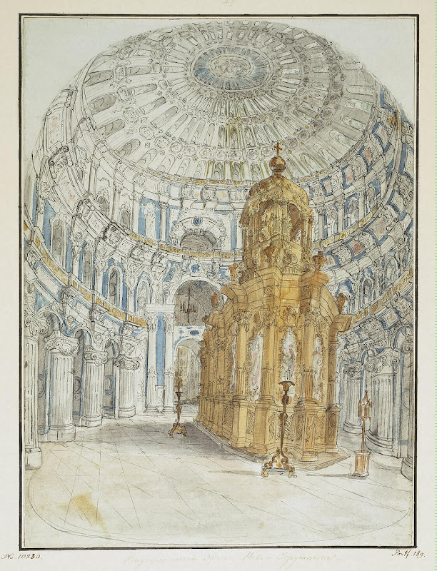 Interior of the Cathedral of Resurrection of Christ in New Jerusalem by Fyodor Alekseyev - Architecture, Interiors drawings from Hermitage Museum