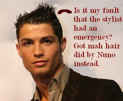 Cristiano Ronaldo with his trendy fauxhawk-mullet hairstyle.